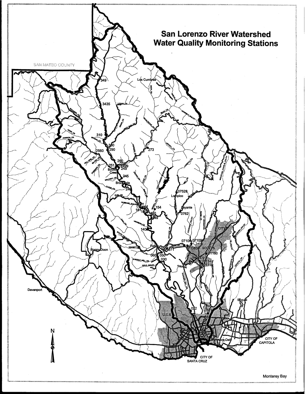 San lorenzo river watershed water quality monitoring stations.png