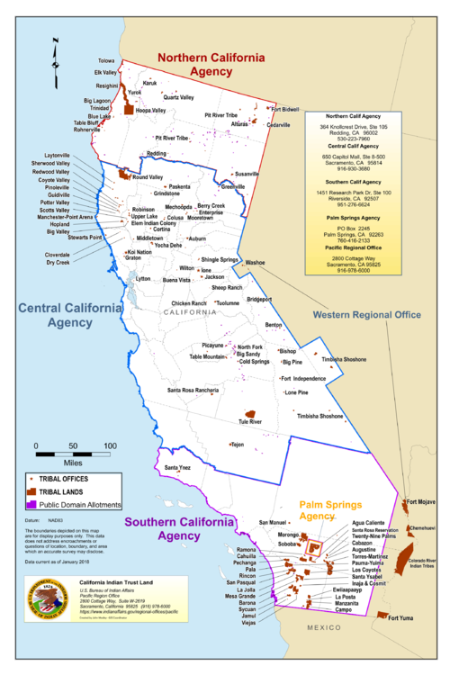 Map showing Tribal lands both Northern and Southern California Regions